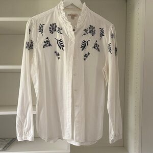 Barbour White Blouse with Black Floral Embroidery